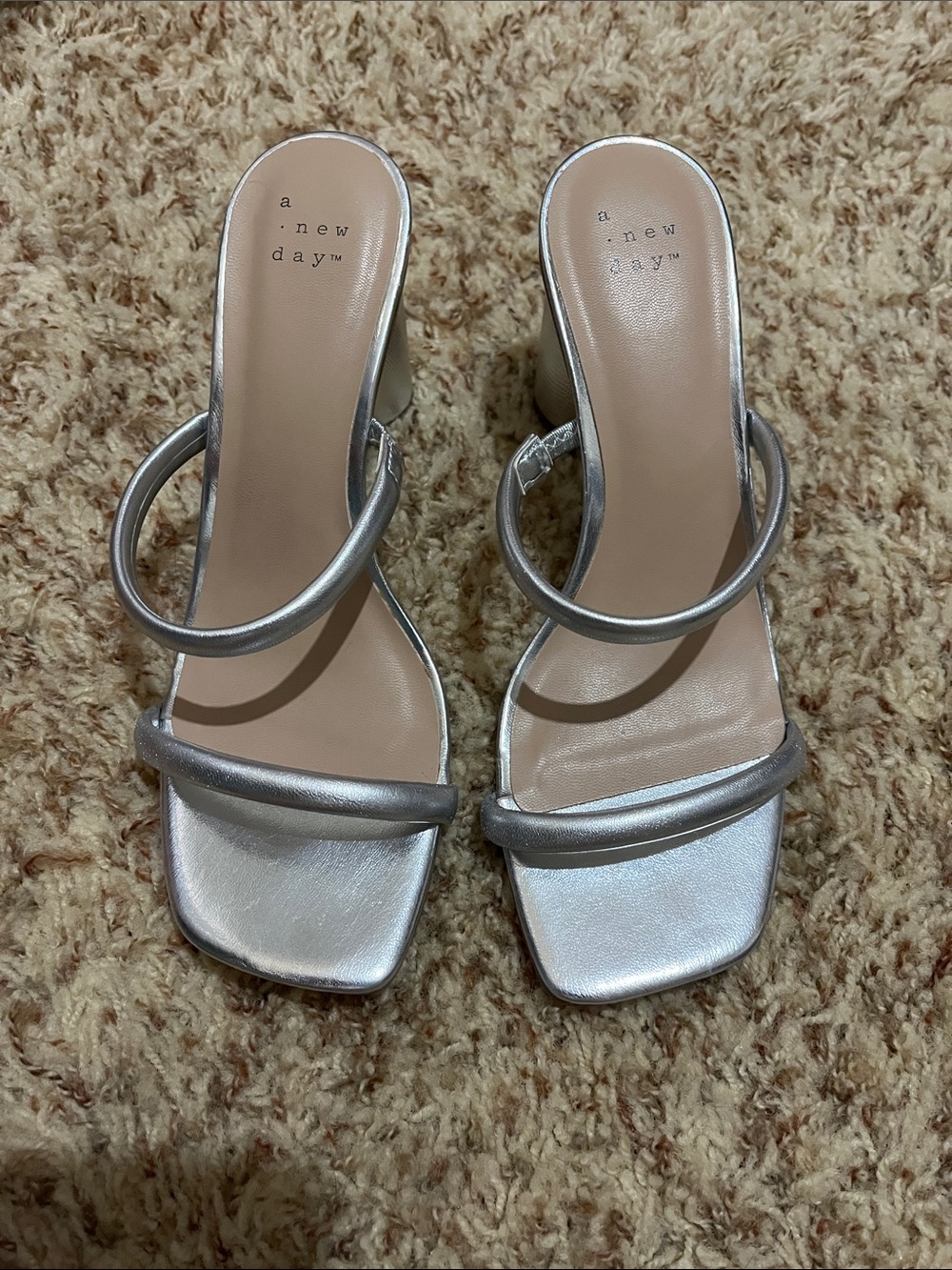 a new day Silver Double-Strap Square-Toe Heel